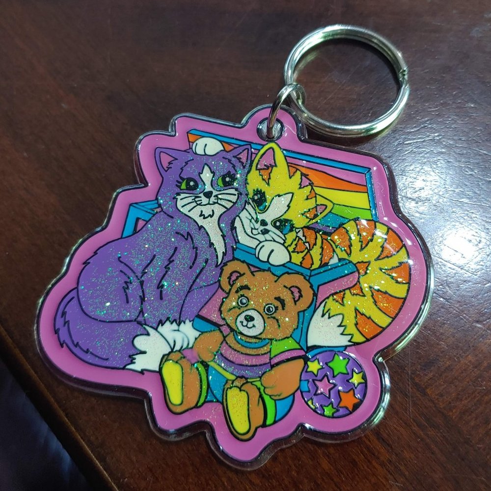 Lisa Frank Vintage Cat Hard Plastic Keychain